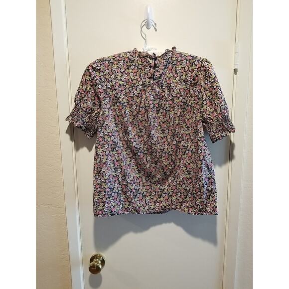 J Crew Womens Size Small Smocked Puff Sleeve Blouse Cotton Poplin Top Floral - Picture 3 of 11